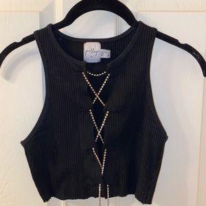 black diamond tie up crop top